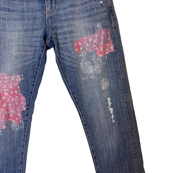 Pilcro Sz 26 Pink Patchwork Blue Denim Straight Jeans Pants - Picture 4 of 6